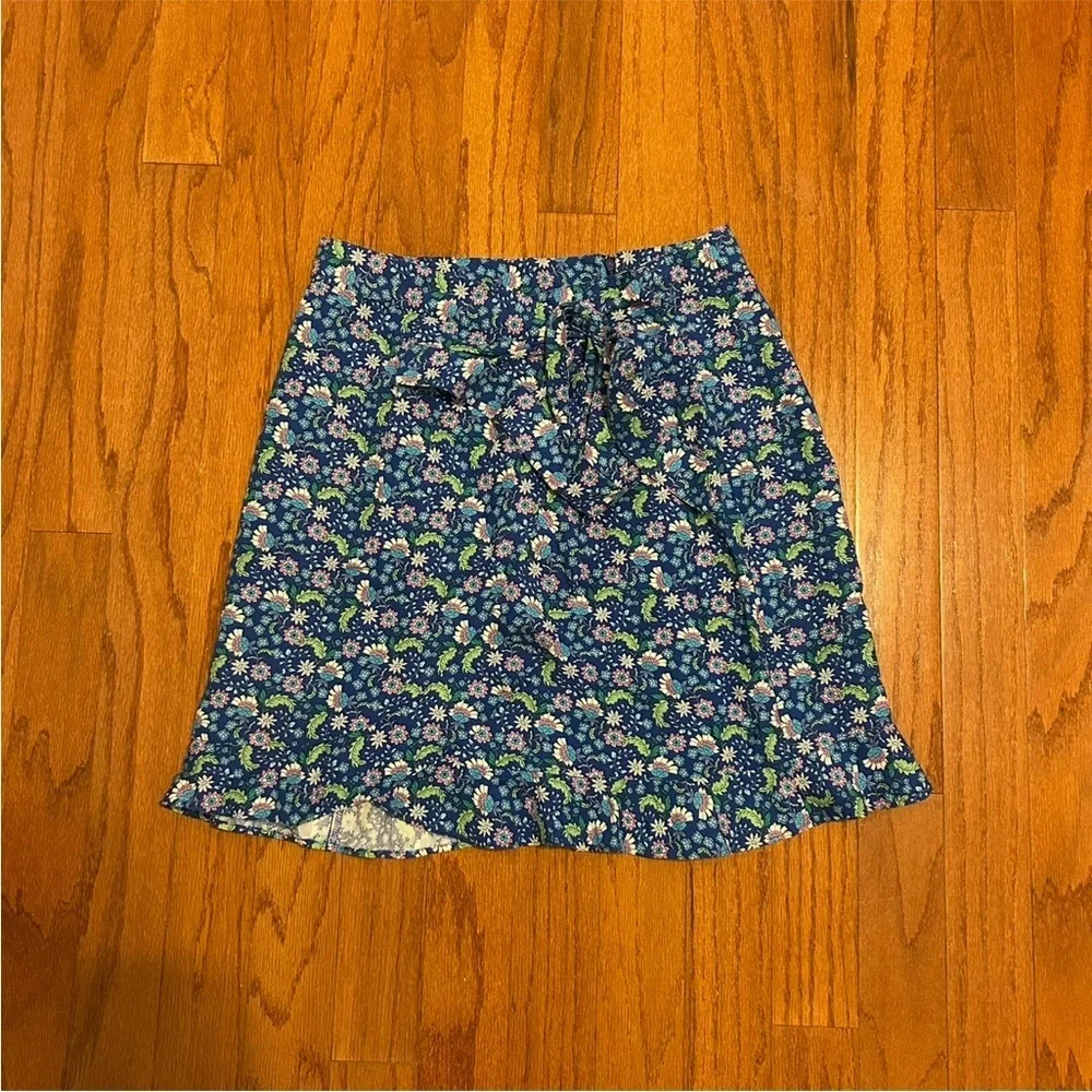 LOFT Linen Blend Blue Floral A-Line Mini Skirt Size 12